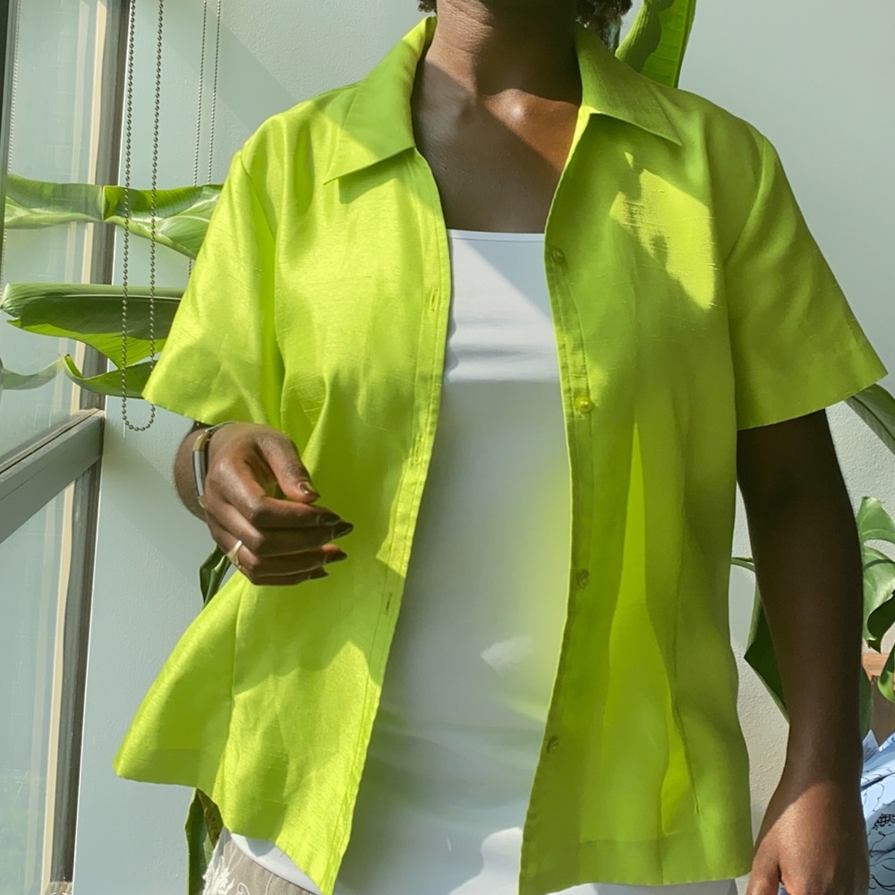 Sag Harbor Chartreuse Green Button down